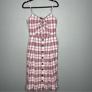 A.n.a Pink & White plaid midi dress with buttons- L